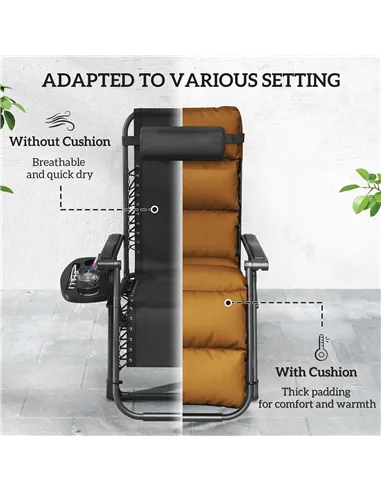 Outsunny Set of Two Reclining Sun Loungers, with Cushion - Brown