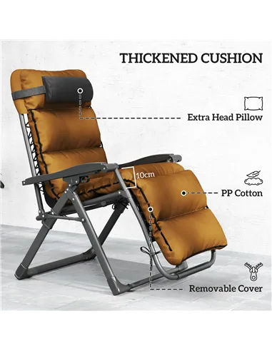 Outsunny Set of Two Reclining Sun Loungers, with Cushion - Brown