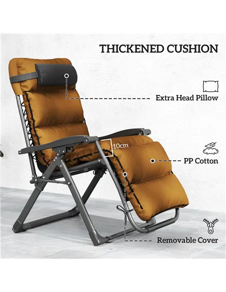 Outsunny Set of Two Reclining Sun Loungers, with Cushion - Brown