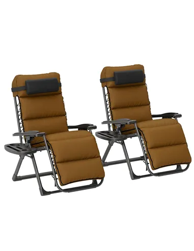 Outsunny Set of Two Reclining Sun Loungers, with Cushion - Brown