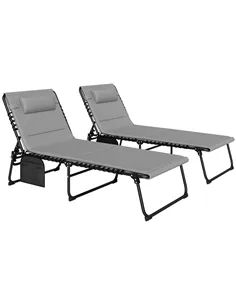 Outsunny Set of Two Reclining Sun Loungers - Light Grey