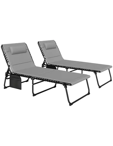 Outsunny Set of Two Reclining Sun Loungers - Light Grey