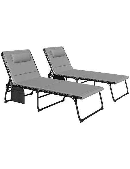 Outsunny Set of Two Reclining Sun Loungers - Light Grey