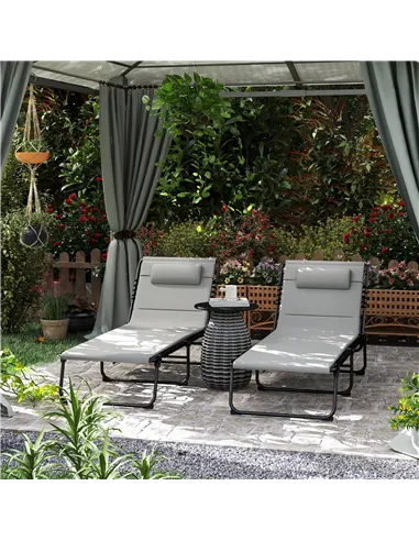 Outsunny Set of Two Reclining Sun Loungers - Light Grey