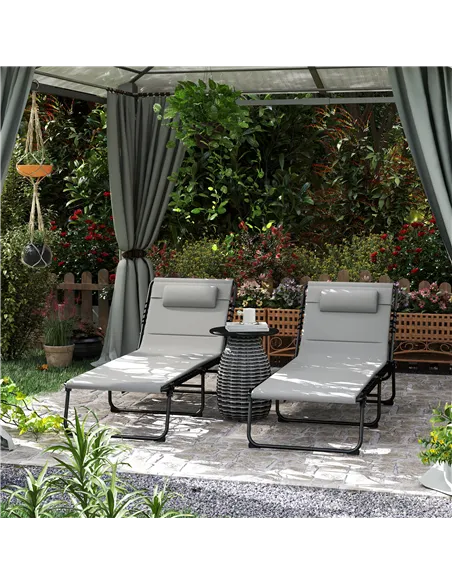 Outsunny Set of Two Reclining Sun Loungers - Light Grey