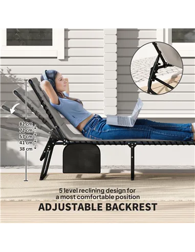 Outsunny Set of Two Reclining Sun Loungers - Light Grey