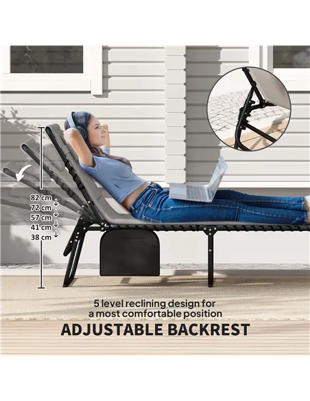 Outsunny Set of Two Reclining Sun Loungers - Light Grey