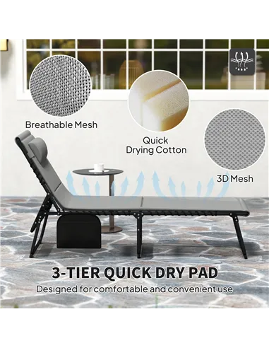 Outsunny Set of Two Reclining Sun Loungers - Light Grey