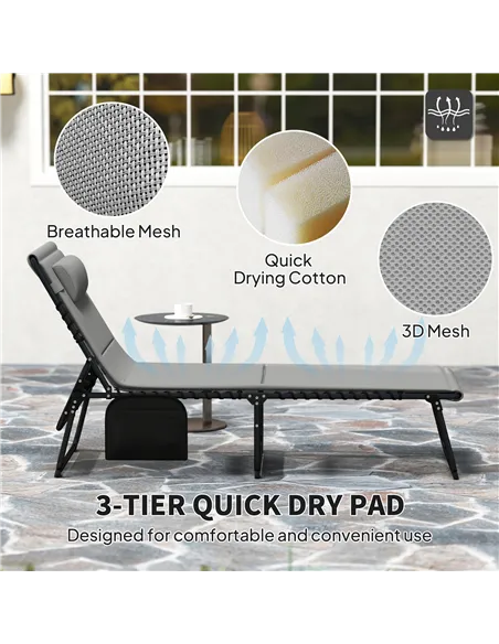 Outsunny Set of Two Reclining Sun Loungers - Light Grey