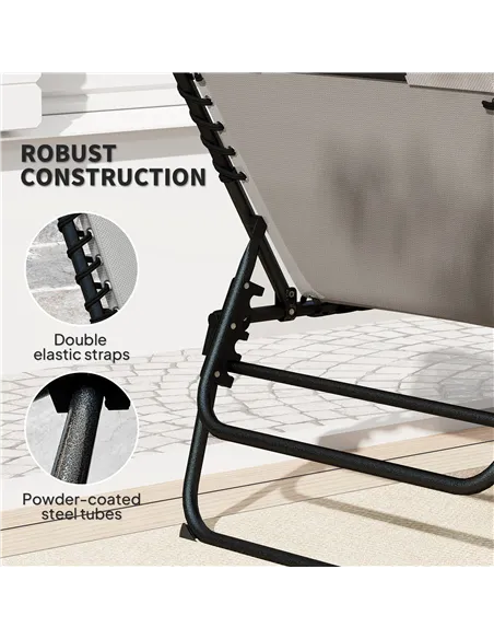 Outsunny Set of Two Reclining Sun Loungers - Light Grey