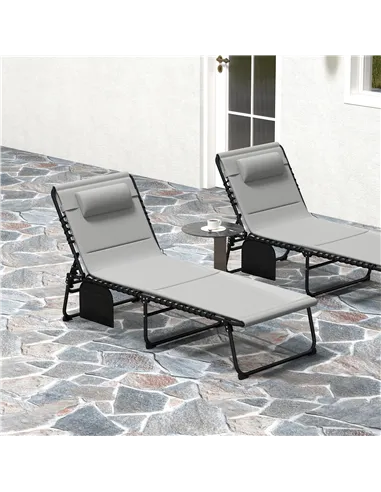 Outsunny Set of Two Reclining Sun Loungers - Light Grey