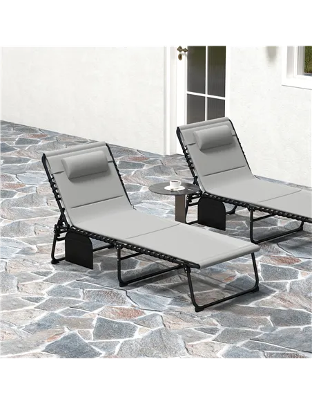 Outsunny Set of Two Reclining Sun Loungers - Light Grey