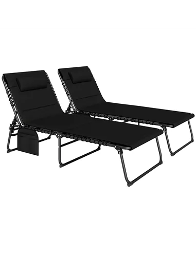 Outsunny Set of Two Reclining Sun Loungers - Black