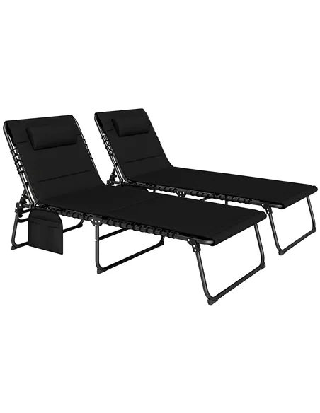 Outsunny Set of Two Reclining Sun Loungers - Black