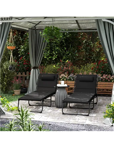 Outsunny Set of Two Reclining Sun Loungers - Black