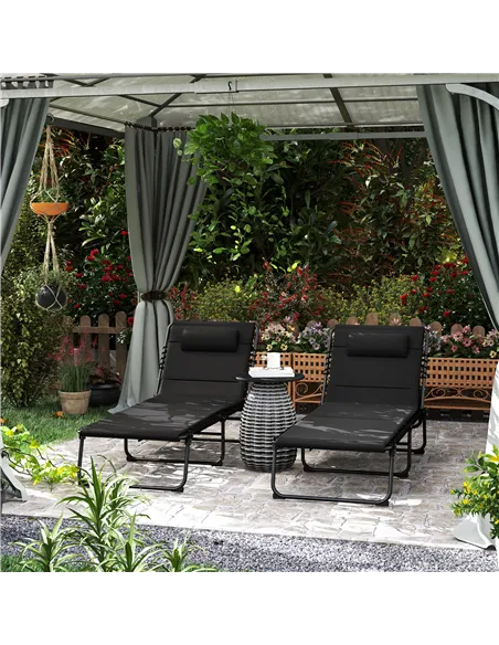 Outsunny Set of Two Reclining Sun Loungers - Black