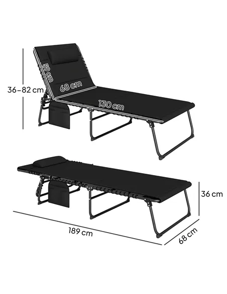Outsunny Set of Two Reclining Sun Loungers - Black