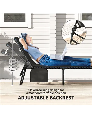 Outsunny Set of Two Reclining Sun Loungers - Black