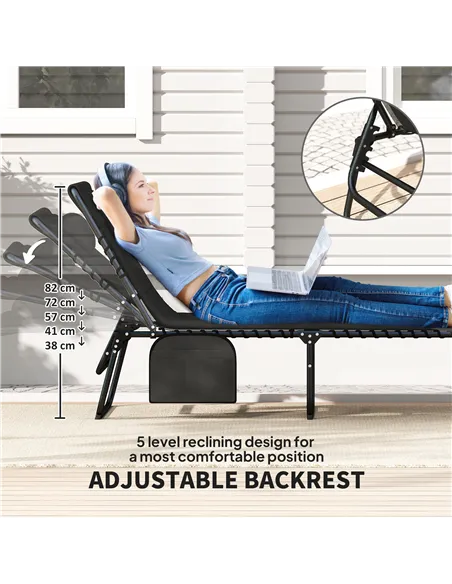 Outsunny Set of Two Reclining Sun Loungers - Black