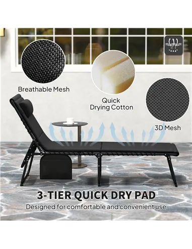 Outsunny Set of Two Reclining Sun Loungers - Black