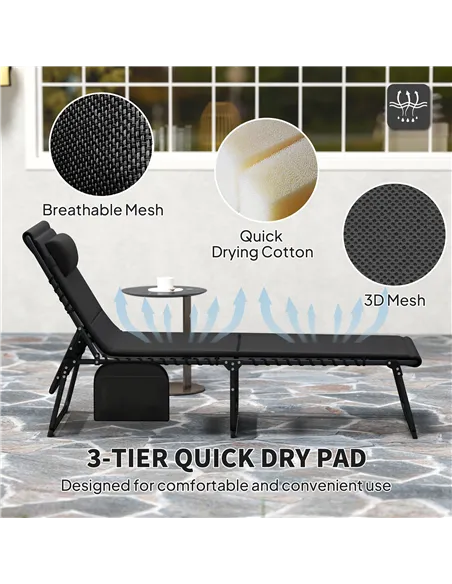 Outsunny Set of Two Reclining Sun Loungers - Black