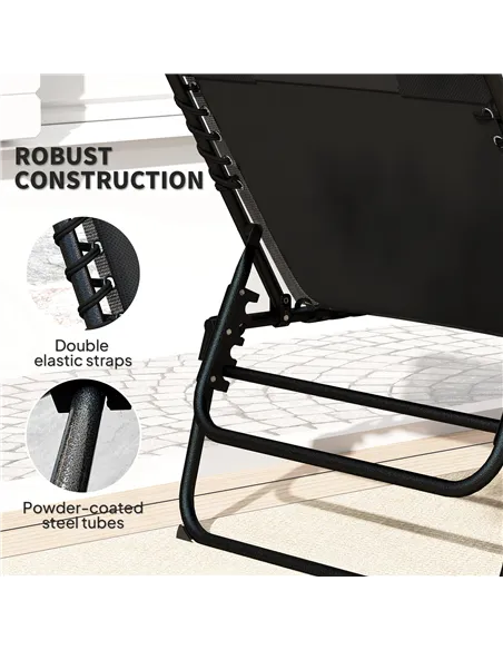 Outsunny Set of Two Reclining Sun Loungers - Black