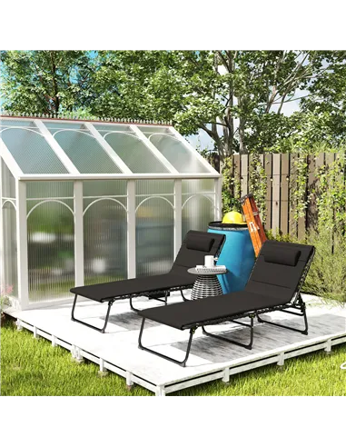 Outsunny Set of Two Reclining Sun Loungers - Black