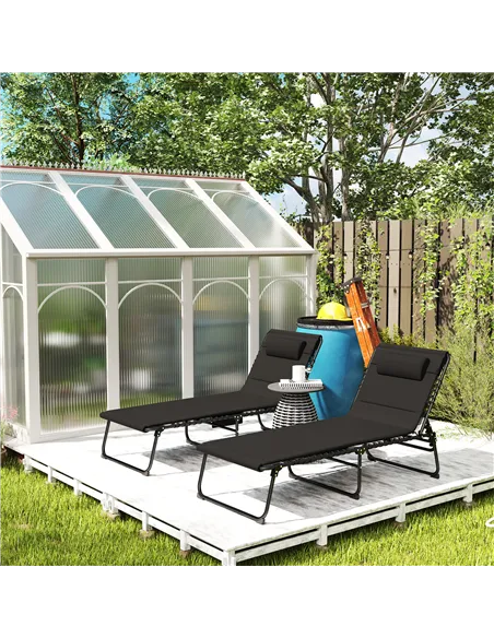 Outsunny Set of Two Reclining Sun Loungers - Black