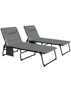 Outsunny Set of Two Reclining Sun Loungers - Charcoal Grey