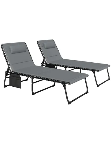 Outsunny Set of Two Reclining Sun Loungers - Charcoal Grey