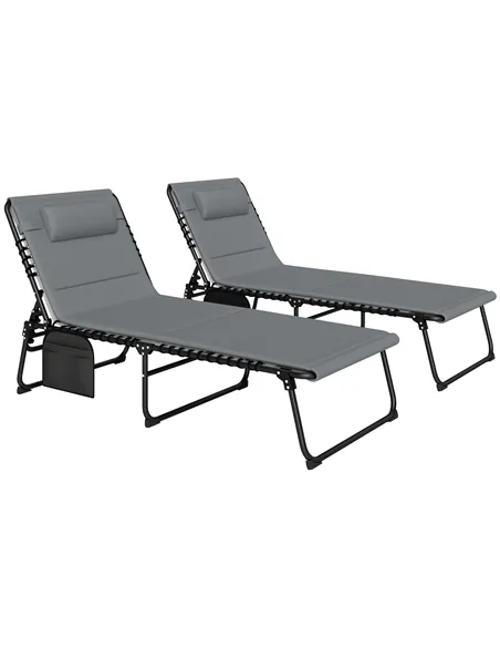 Outsunny Set of Two Reclining Sun Loungers - Charcoal Grey