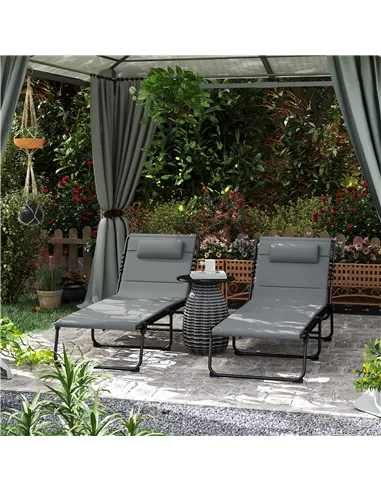 Outsunny Set of Two Reclining Sun Loungers - Charcoal Grey