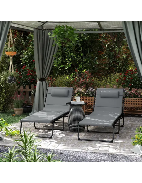 Outsunny Set of Two Reclining Sun Loungers - Charcoal Grey
