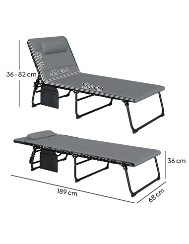 Outsunny Set of Two Reclining Sun Loungers - Charcoal Grey