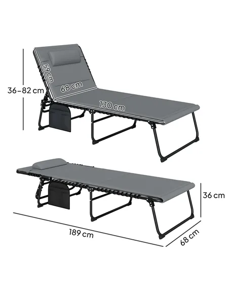 Outsunny Set of Two Reclining Sun Loungers - Charcoal Grey