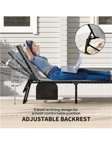 Outsunny Set of Two Reclining Sun Loungers - Charcoal Grey