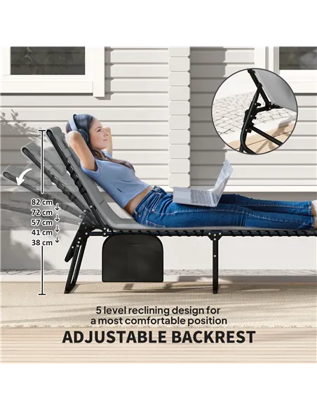 Outsunny Set of Two Reclining Sun Loungers - Charcoal Grey