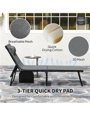 Outsunny Set of Two Reclining Sun Loungers - Charcoal Grey