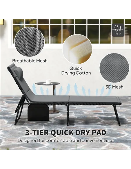 Outsunny Set of Two Reclining Sun Loungers - Charcoal Grey