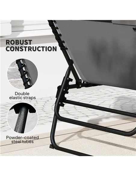 Outsunny Set of Two Reclining Sun Loungers - Charcoal Grey