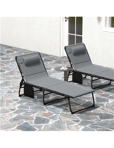 Outsunny Set of Two Reclining Sun Loungers - Charcoal Grey