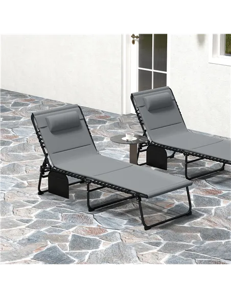 Outsunny Set of Two Reclining Sun Loungers - Charcoal Grey
