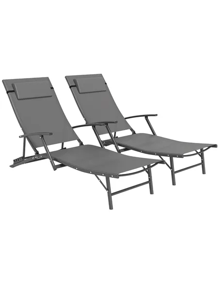 Outsunny Set of Two Adjustable Back Sun Loungers - Grey
