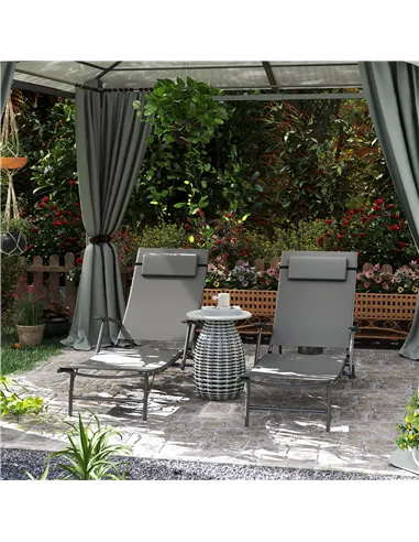 Outsunny Set of Two Adjustable Back Sun Loungers - Grey