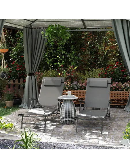Outsunny Set of Two Adjustable Back Sun Loungers - Grey