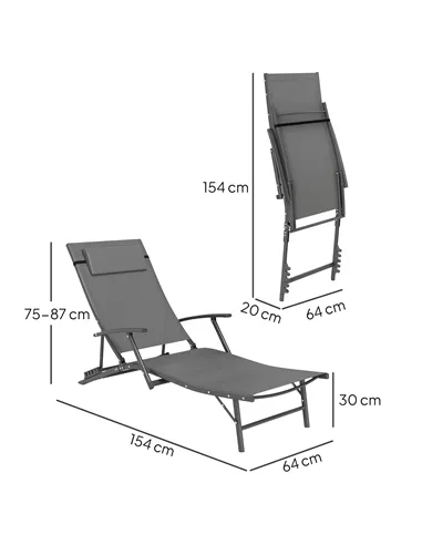 Outsunny Set of Two Adjustable Back Sun Loungers - Grey