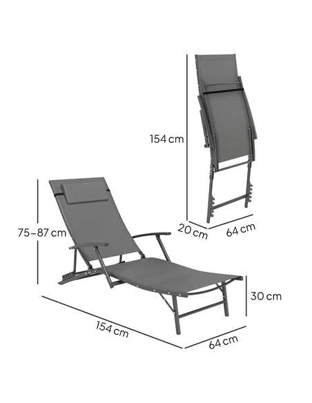 Outsunny Set of Two Adjustable Back Sun Loungers - Grey