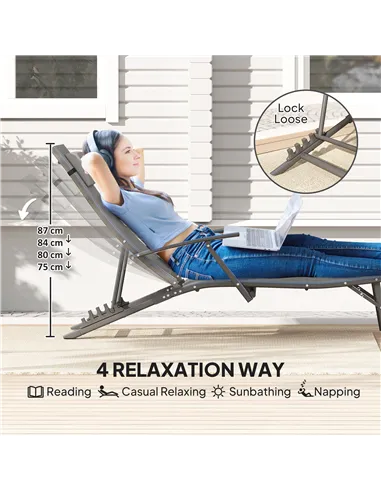 Outsunny Set of Two Adjustable Back Sun Loungers - Grey