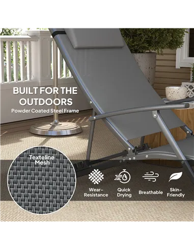 Outsunny Set of Two Adjustable Back Sun Loungers - Grey