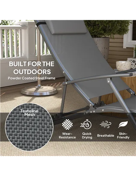 Outsunny Set of Two Adjustable Back Sun Loungers - Grey